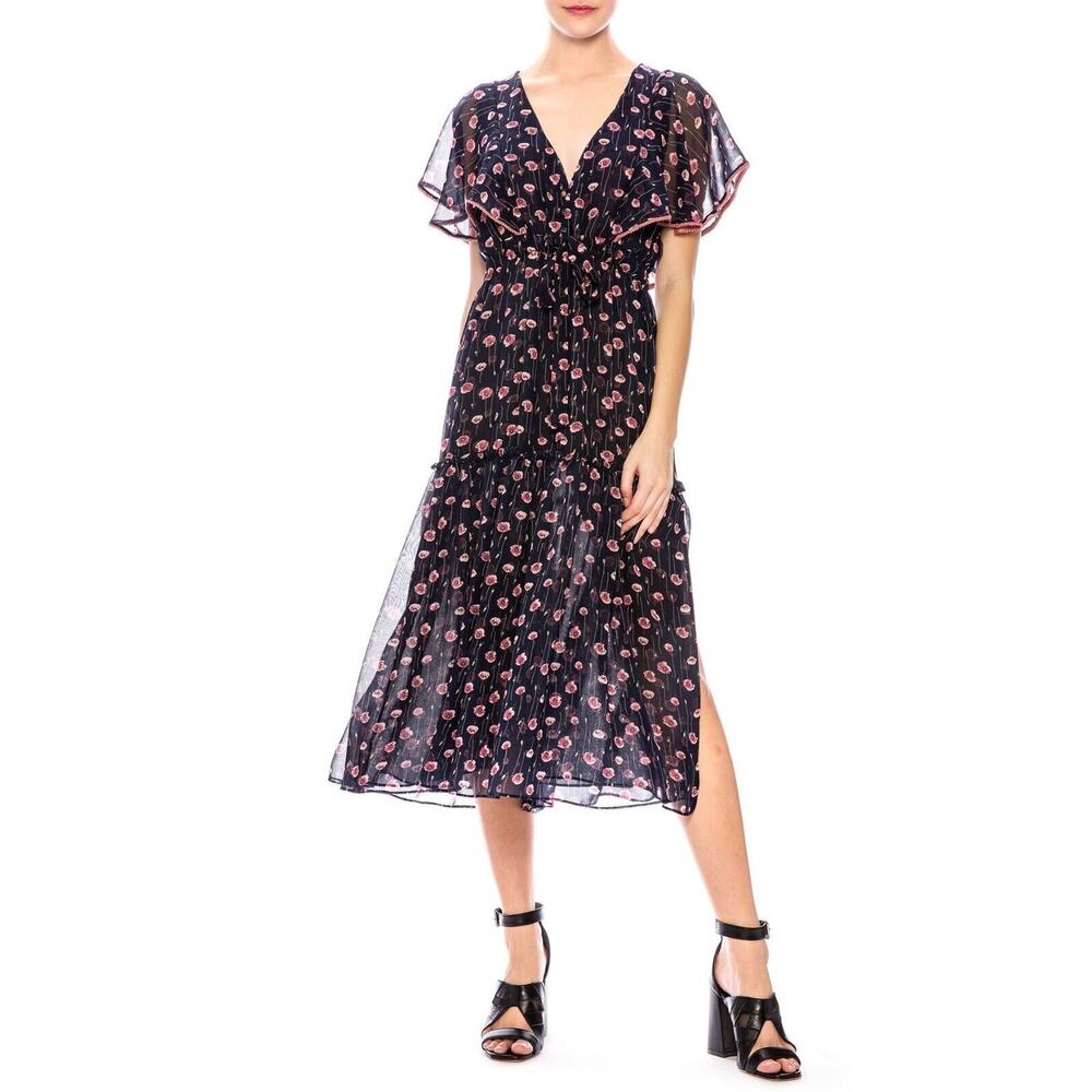 MISA Veronique Flutter Sleeve Floral Chiffon Maxi Midi Dress Shopbop XS $326